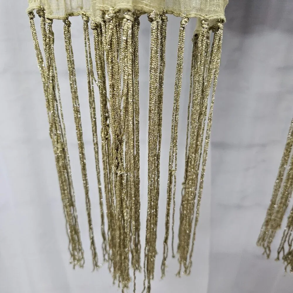 Green Boho Sheer Beaded Embroidered Shimmery Fringed Scarf - Picture 9 of 12